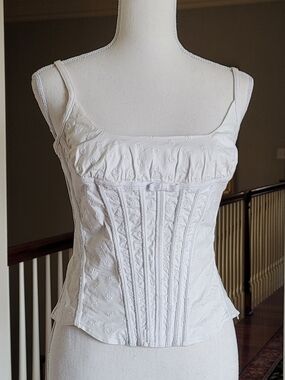 Arden B White Eylet  Embroidered Corset-Style Camisole Corset Small